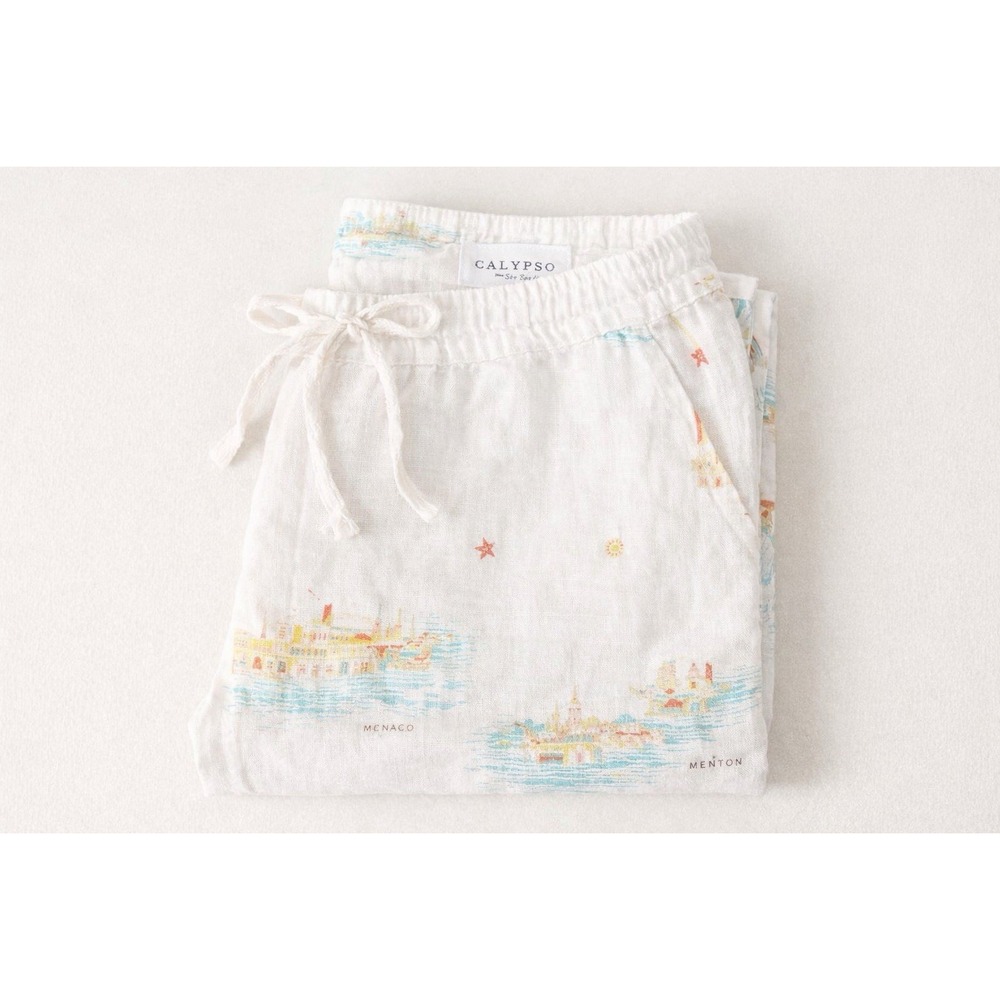Calypso St Barth White Linen Beach Pants Drawstring L Resort - Picture 8 of 8